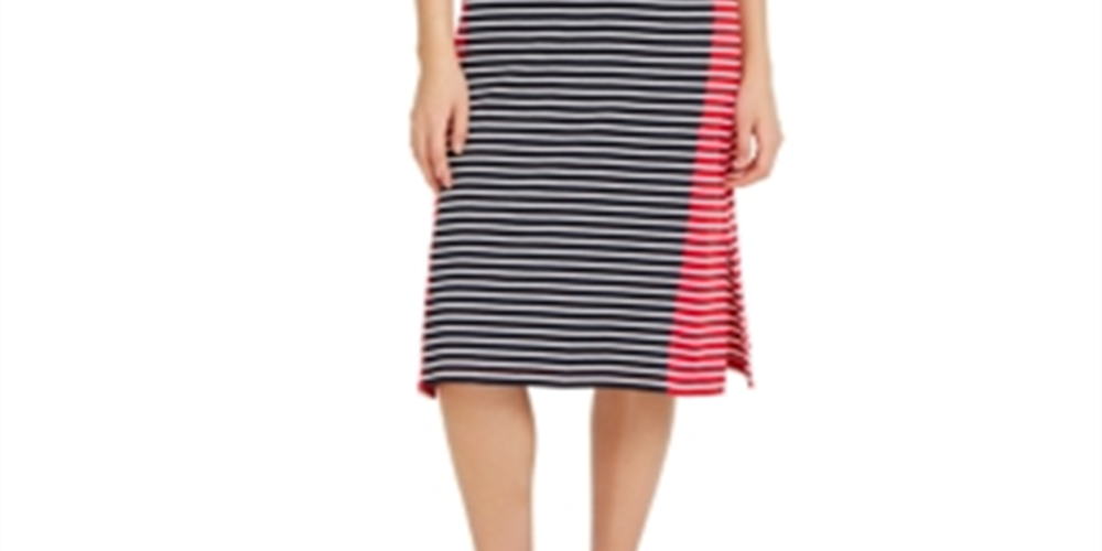 Tommy Hilfiger Women's Colorblocked Striped Cotton MIDI Dress Red Size Small