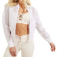Guess Women's Mesh Knit Zip Front Jacket White Size X-Small