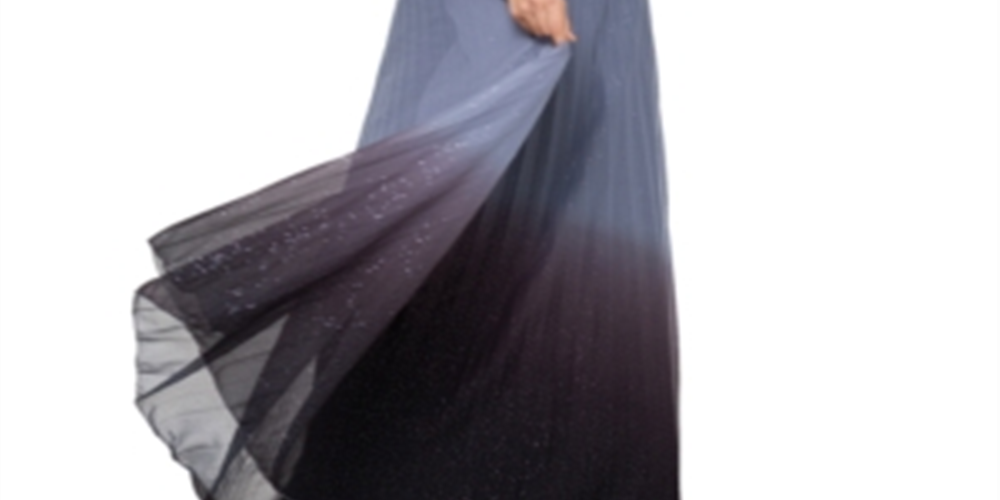 Betsy & Adam Women's Glitter Ombre Full Length Prom Accordion Pleat Dress Black Size 8