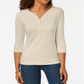 Karen Scott Women's Cotton Henley Top Brown Size Large