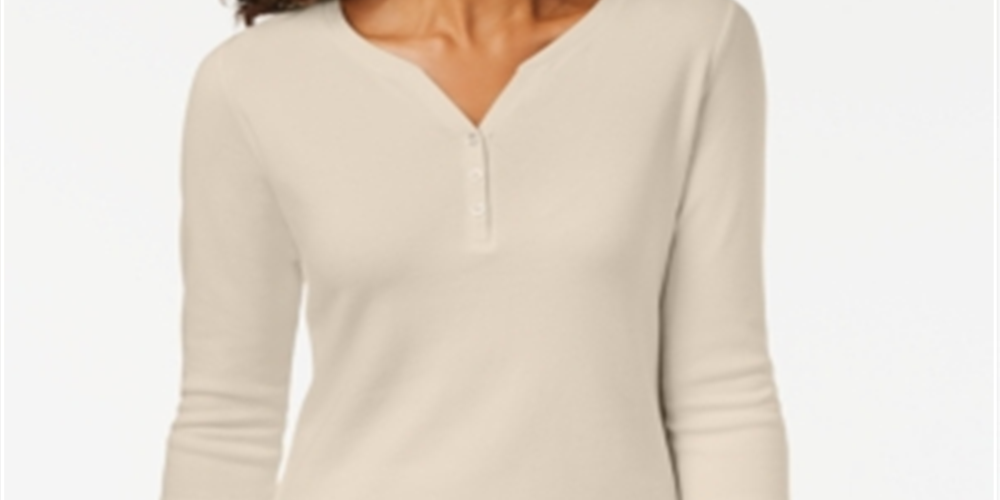 Karen Scott Women's Cotton Henley Top Brown Size Large