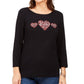 Karen Scott Women's Cotton Graphic Embellished Top Black Size Petite S