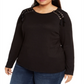 INC International Concepts Women's Plus Shoulder Laced Snit Top Black Size 0X