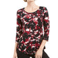 JM Collection Women's Printed 3/4 Sleeve T-Shirt Top Black Size Small