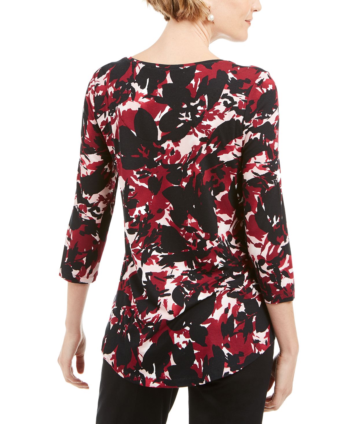 JM Collection Women's Printed 3/4 Sleeve T-Shirt Top Black Size Small