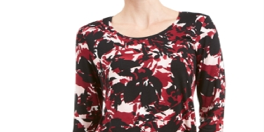 JM Collection Women's Printed 3/4 Sleeve T-Shirt Top Black Size Small