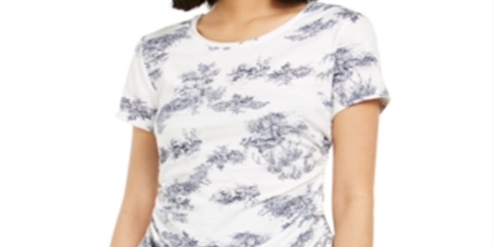 INC International Concepts Women's Cotton Printed Tie Hem Top White Size Petite S