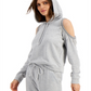 INC International Concepts Women's Cold Shoulder Fringe Hoodie Gray Size Small