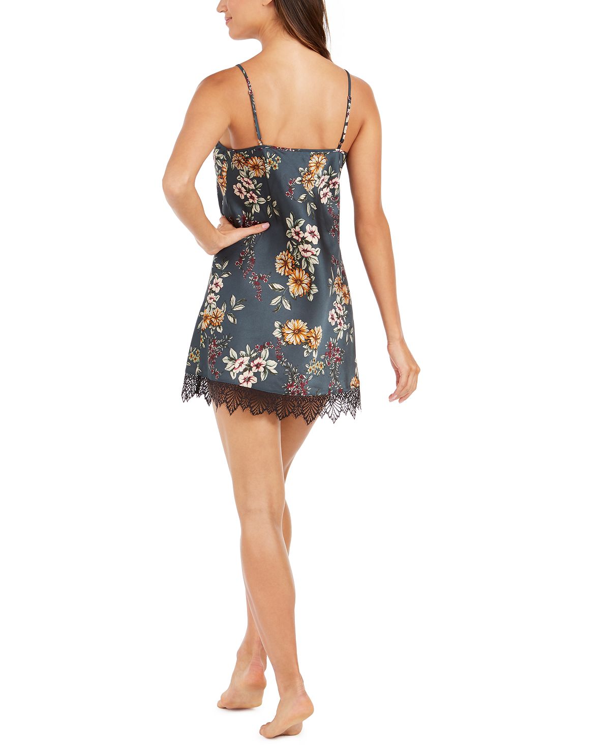 INC Women's Lace Trim Chemise Nightgown Black Size XS