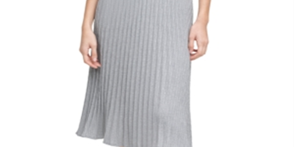 Calvin Klein Women's Metallic Ribbed Knit Skirt Gray Size Large