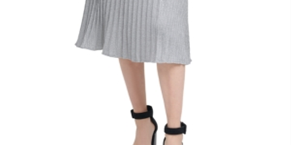 Calvin Klein Women's Metallic Ribbed Knit Skirt Gray Size Large