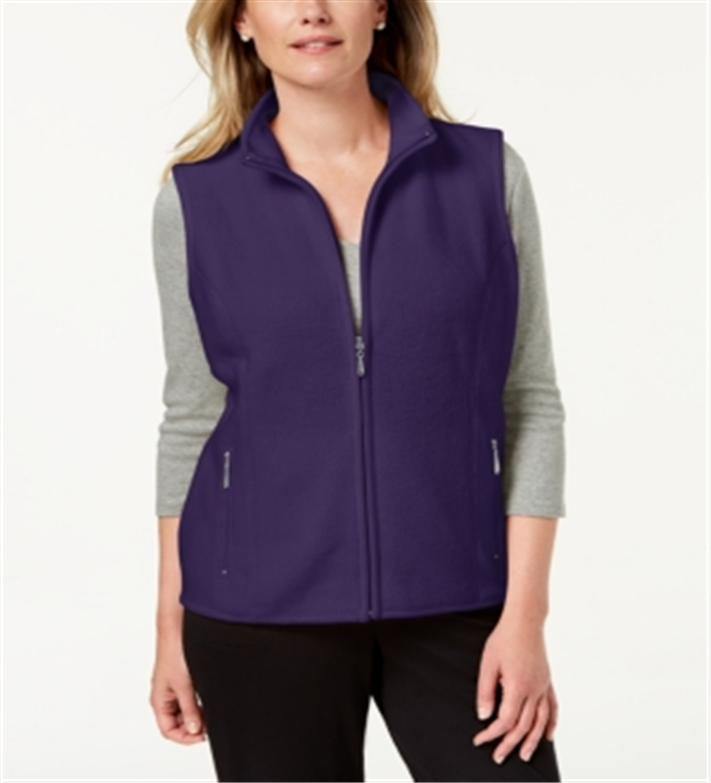 Karen Scott Women's Fleece Zip Front Vest Green Size Petite Small