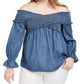 INC International Concepts Women's Plus Shirred Bell Sleeve Top Blue Size -0X