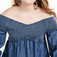 INC International Concepts Women's Plus Shirred Bell Sleeve Top Blue Size -0X