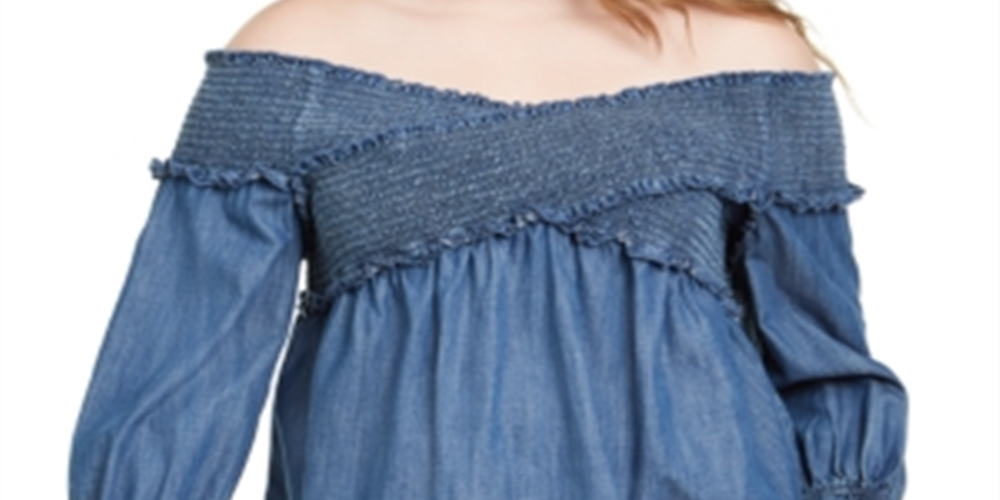 INC International Concepts Women's Plus Shirred Bell Sleeve Top Blue Size -0X