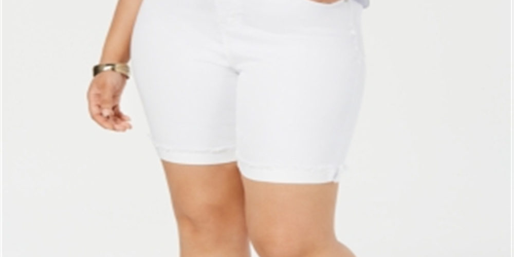 Celebrity Women's Plus Frayed Solid Bermuda Shorts White Size 24