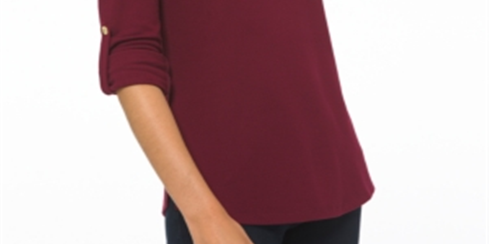 Michael Kors Women's Waffle Knit Lace up Front Top Red Size Medium
