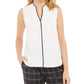 Calvin Klein Women's Contrast Trim Split Neck Blouse White Size Petite M
