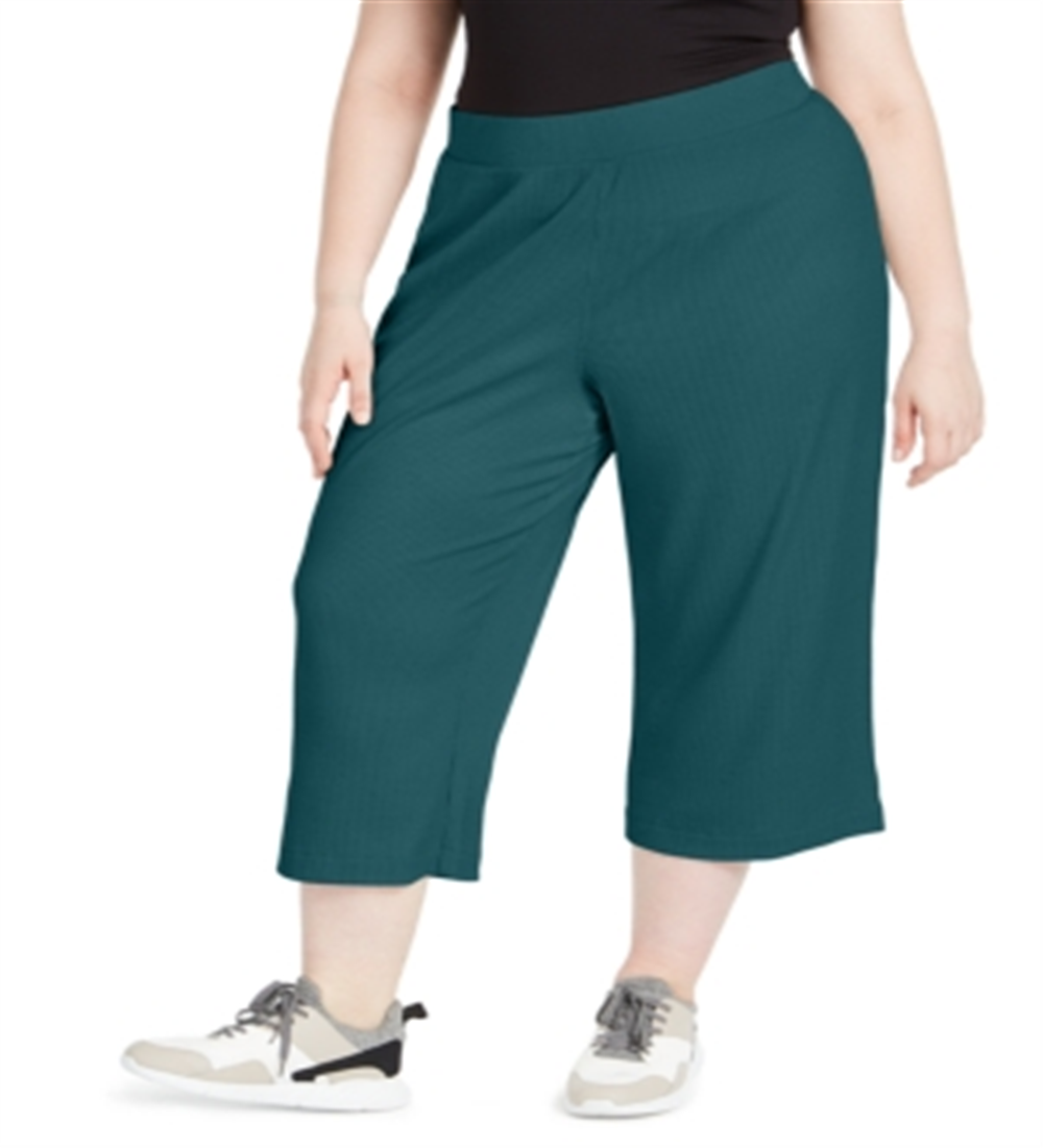 Ideology Women's Plus Ribbed Culottes Color Aquatic Teal Pants Blue Size 3X