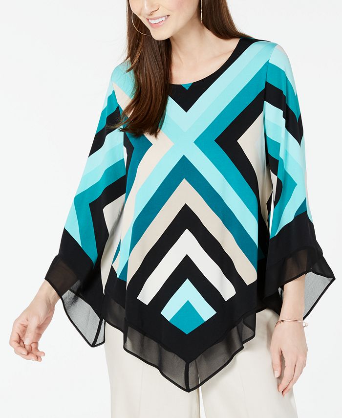 Alfani Women's Chevron V Hem Blouse Black Size Petite S