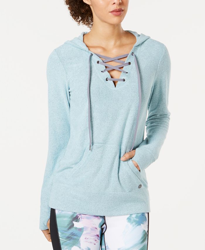 Ideology Women's Lace up Hoodie Green Size Small