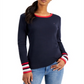 Tommy Hilfiger Women's Cotton Striped Cuff Top Blue Size Small