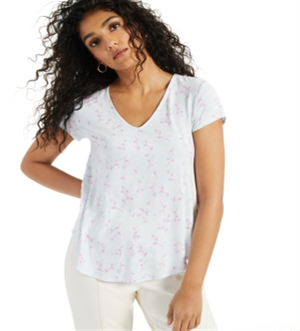 Alfani Women's Printed V Neck T-shirt White Size XX-Large