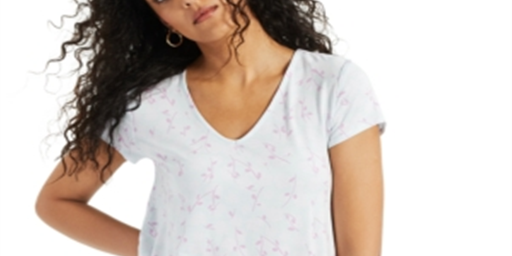 Alfani Women's Printed V Neck T-shirt White Size XX-Large