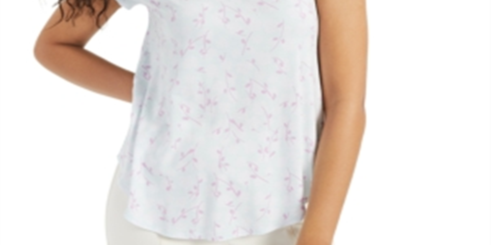 Alfani Women's Printed V Neck T-shirt White Size XX-Large