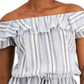 Michael Kors Women's Stripe Off the Shoulder Blouse Blue Size Medium