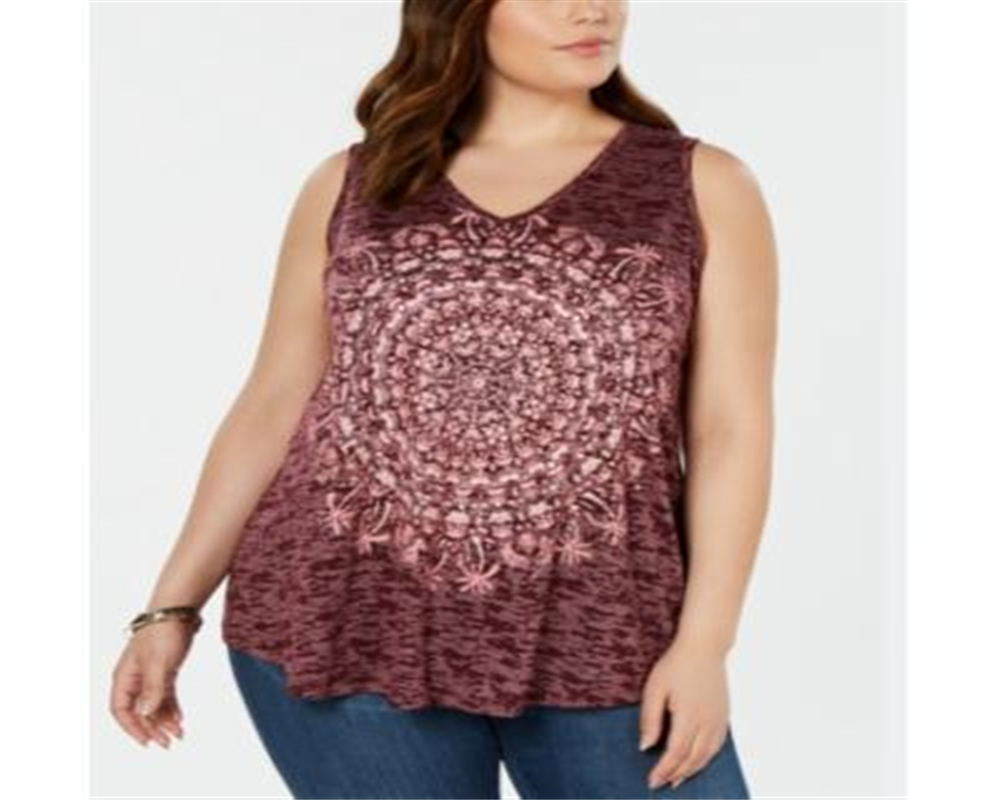 Style & Co Women's Plus Burnout Print Tank Purple Size 4X