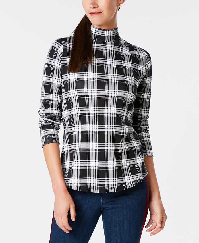 Charter Club Women's Cotton Plaid Top Black Size X-Small