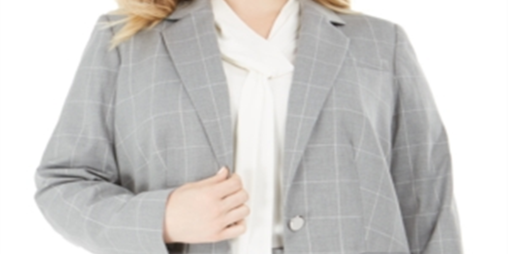 Calvin Klein Women's Plus Suit Separate Business One Button Blazer Gray Size 18W