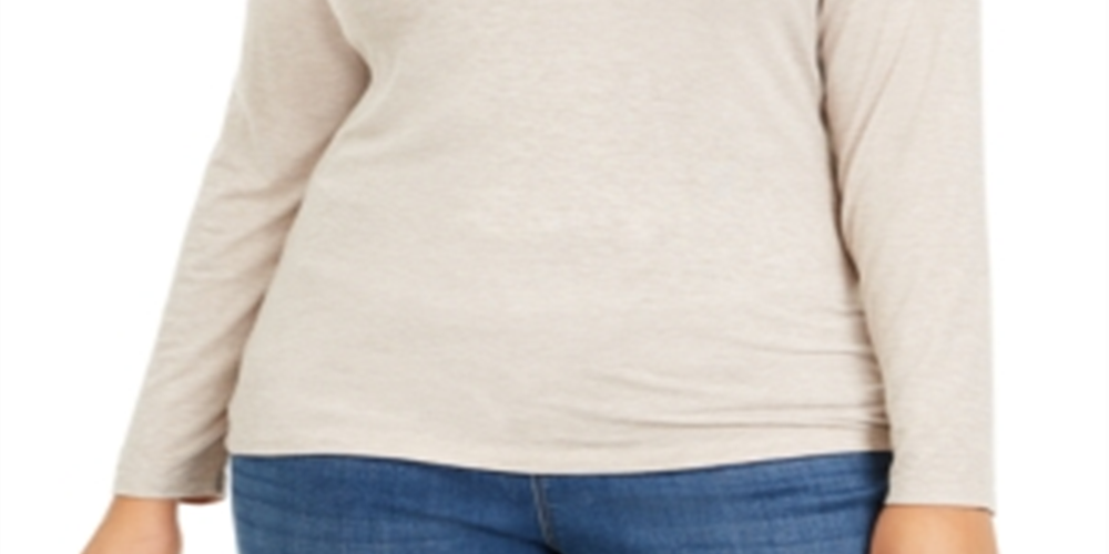 Style & Co Women's Plus Heathered Mock Neck Top Brown Size 2X