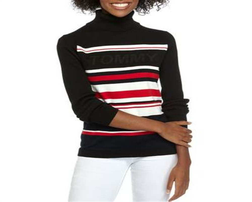 Tommy Hilfiger Women's Printed Long Sleeve Sweater Black Size Large