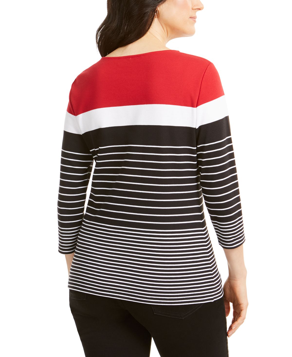 Karen Scott Women's Sport Striped Button-Shoulder Top Red Size XX-Large