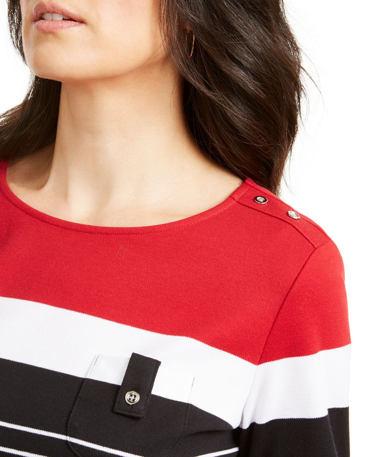 Karen Scott Women's Sport Striped Button-Shoulder Top Red Size XX-Large