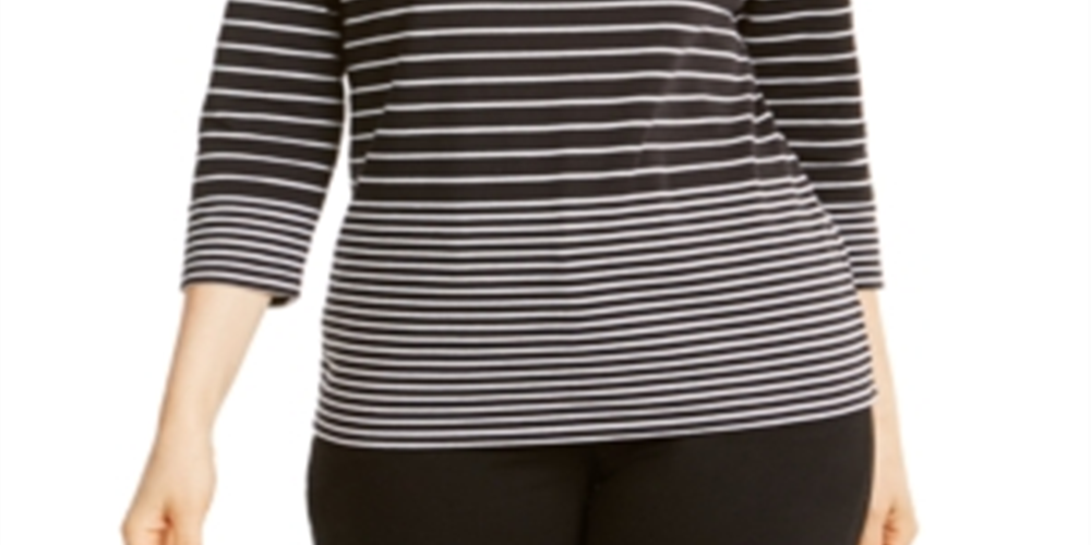 Karen Scott Women's Sport Striped Button-Shoulder Top Red Size XX-Large