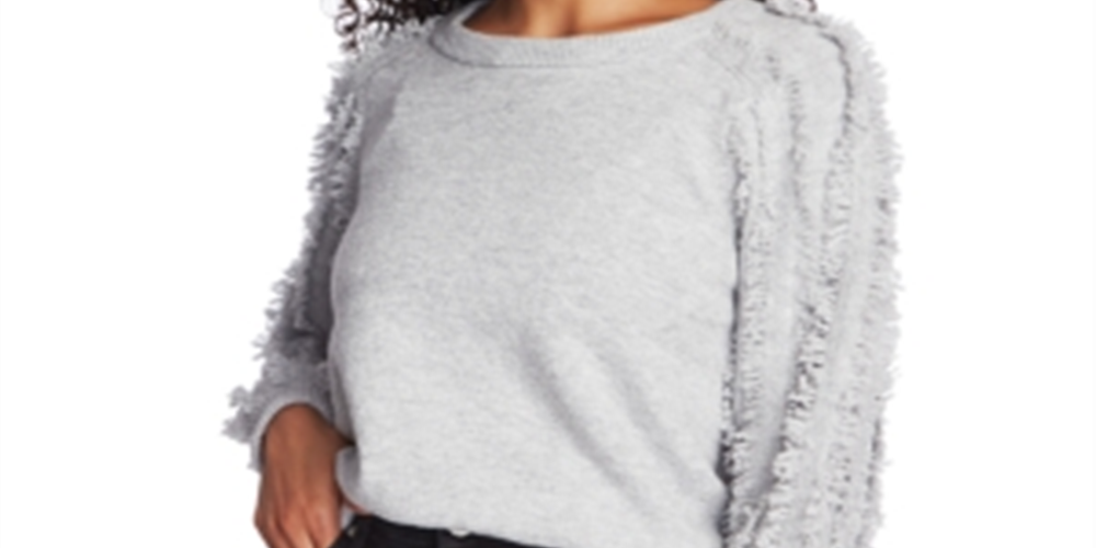 1.STATE Women's Fringe Sleeve Sweater Gray