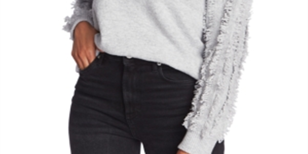 1.STATE Women's Fringe Sleeve Sweater Gray