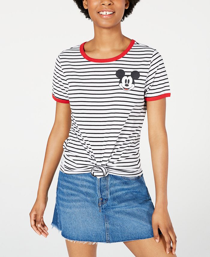 Disney Junior's Mickey Mouse Striped Graphic Ringer T-Shirt Gray Size X-Small