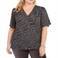 Michael Kors Women's Plus Printed Puff Sleeve Top Gray Size 2X