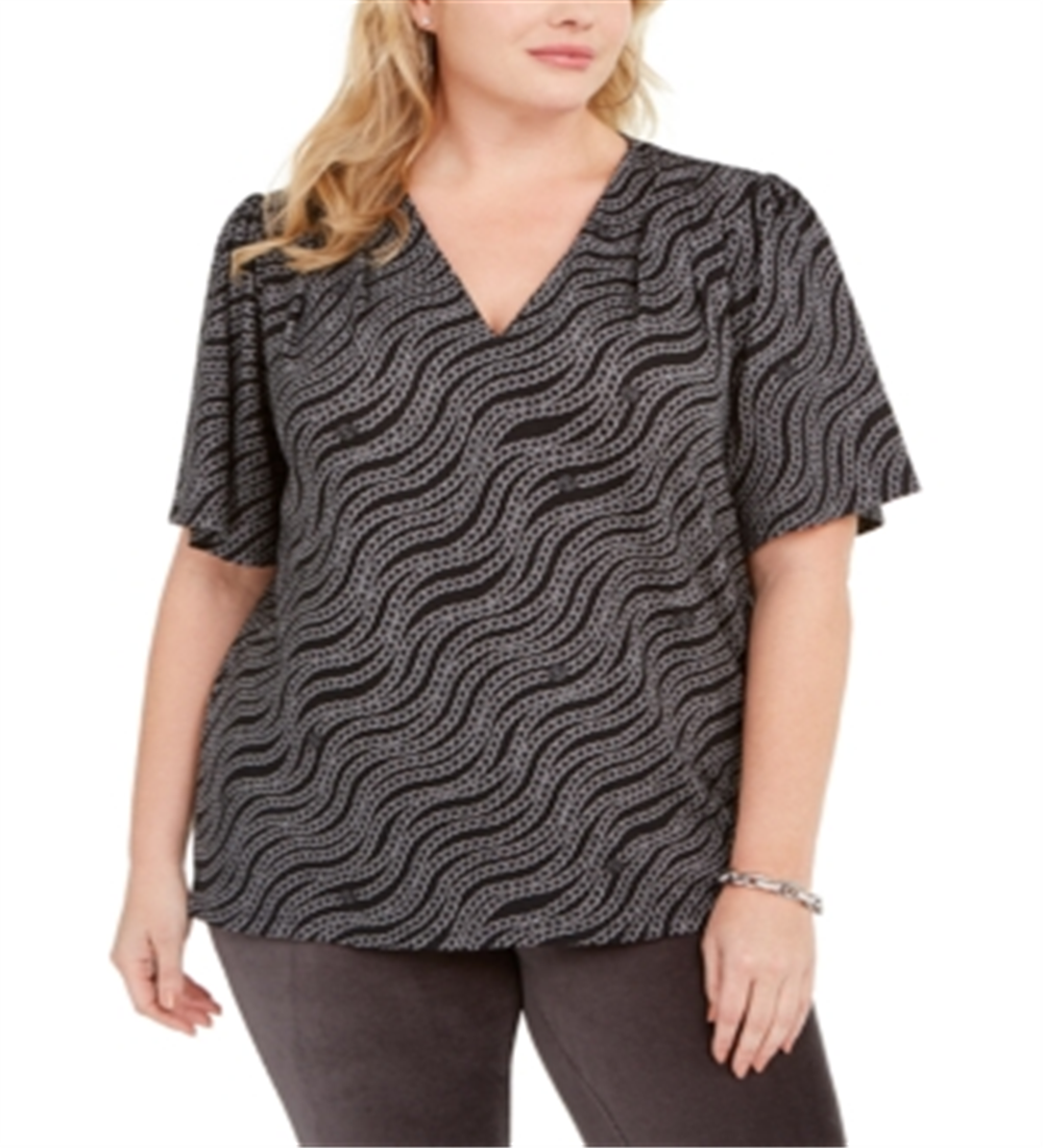 Michael Kors Women's Plus Printed Puff Sleeve Top Gray Size 2X