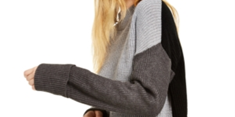 Calvin Klein Women's Mock Neck Colorblocked Sweater Gray Size X-Large
