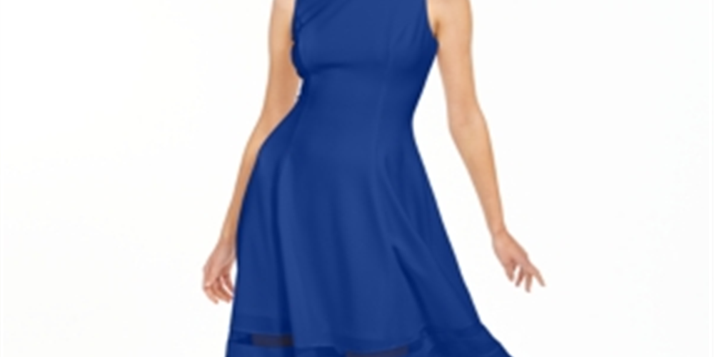 Calvin Klein Women's Illusion Trim Fit Flare Dress Blue Size 6