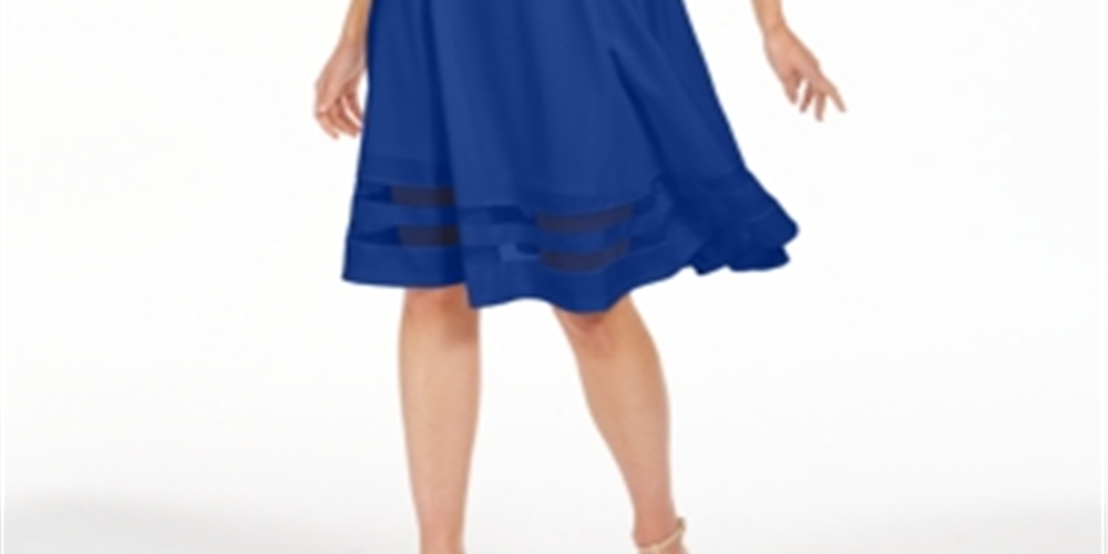 Calvin Klein Women's Illusion Trim Fit Flare Dress Blue Size 6