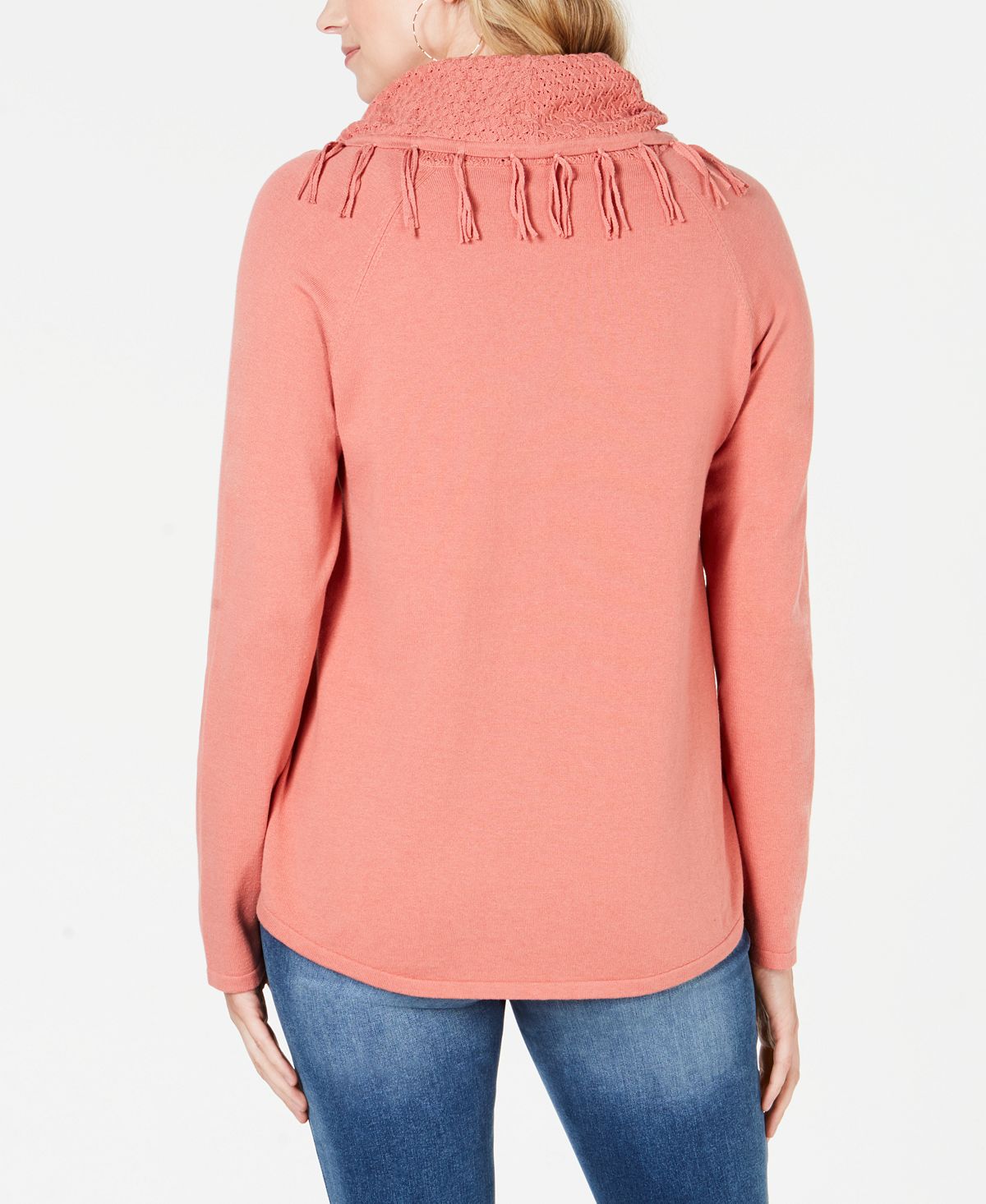Style & Co Women's Fringed Cowl Neck Sweater Orange Size Petite