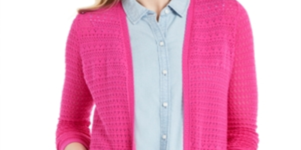 Charter Club Women's Open Front Pointelle Cardigan Pink Size X-Small