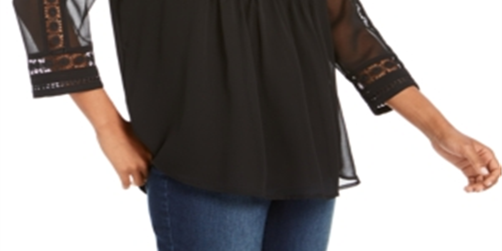 Charter Club Women's Solid Knit Pintuck Top -Black Size S