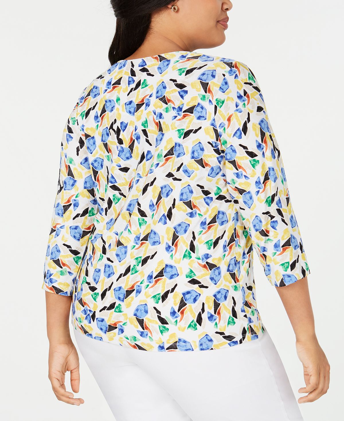 JM Collection Women's Plus Printed Jacquard Top White Size 0X